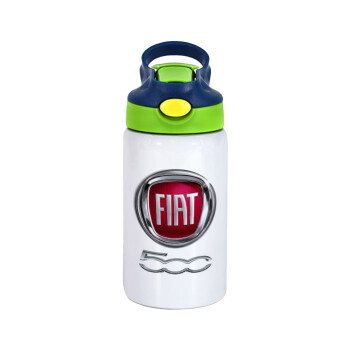 FIAT 500, Children's hot water bottle, stainless steel, with safety straw, green, blue (350ml)
