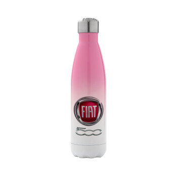 FIAT 500, Metal mug thermos Pink/White (Stainless steel), double wall, 500ml