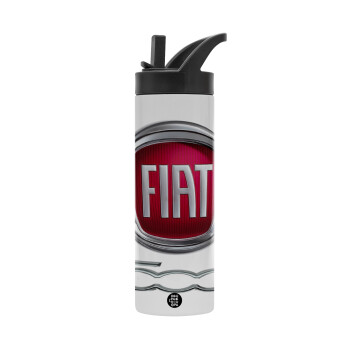 FIAT 500, Metallic thermos bottle with straw & handle, stainless steel (Stainless steel 304), double-walled, 600ml.