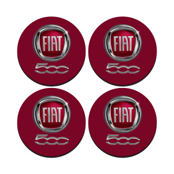 FIAT 500, SET of 4 round wooden coasters (9cm)