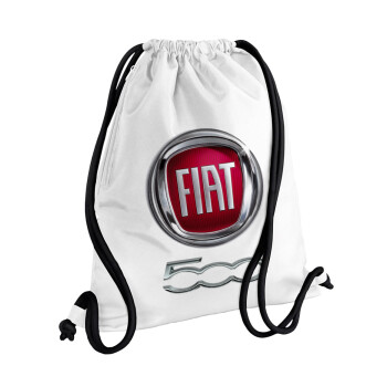 FIAT 500, Backpack pouch GYMBAG white, with pocket (40x48cm) & thick cords