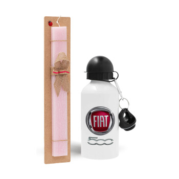 FIAT 500, Easter Set, metallic aluminum bottle (500ml) & aromatic flat Easter candle (30cm) (PINK)