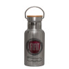 Stainless steel metallic thermos flask, silver with a bamboo lid, double-walled, 350ml.