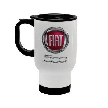 FIAT 500, Stainless steel travel mug with lid, double wall white 450ml