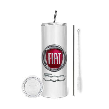 FIAT 500, Eco friendly ποτήρι θερμό (tumbler) από ανοξείδωτο ατσάλι 600ml, με μεταλλικό καλαμάκι & βούρτσα καθαρισμού