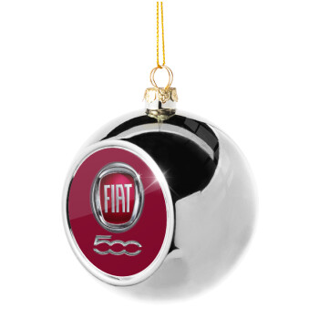 FIAT 500, Silver 8cm Christmas tree ball ornament