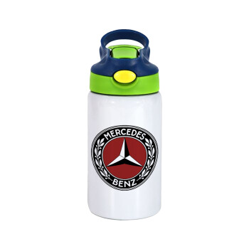 Mercedes vintage, Children's hot water bottle, stainless steel, with safety straw, green, blue (350ml)