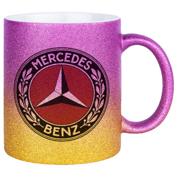 Mercedes vintage, Κούπα Χρυσή/Ροζ Glitter, κεραμική, 330ml