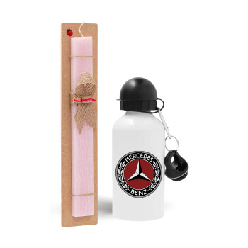 Mercedes vintage, Easter Set, metallic aluminum bottle (500ml) & aromatic flat Easter candle (30cm) (PINK)