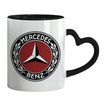 Mercedes vintage, Κούπα καρδιά χερούλι μαύρη, κεραμική, 330ml