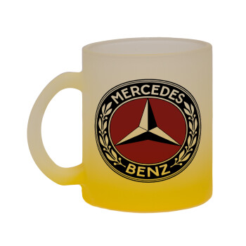 Mercedes vintage, Κούπα γυάλινη δίχρωμη με βάση το κίτρινο ματ, 330ml