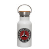 Metallic thermos (Stainless steel) White with wooden lid (bamboo), double-walled, 350ml