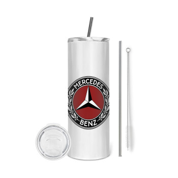 Mercedes vintage, Eco friendly ποτήρι θερμό (tumbler) από ανοξείδωτο ατσάλι 600ml, με μεταλλικό καλαμάκι & βούρτσα καθαρισμού