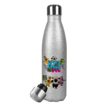 FALL GUYS, Metallic Glitter Silver Thermos Flask (Stainless steel), double-walled, 500ml