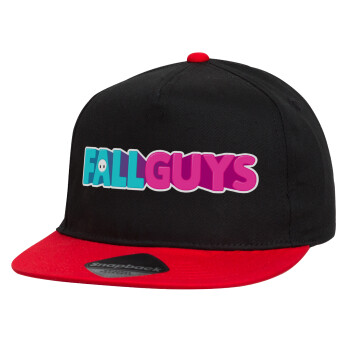 FALL GUYS, Children's Flat Snapback Hat, Black/Red (100% COTTON, CHILDREN'S, UNISEX, ONE SIZE)