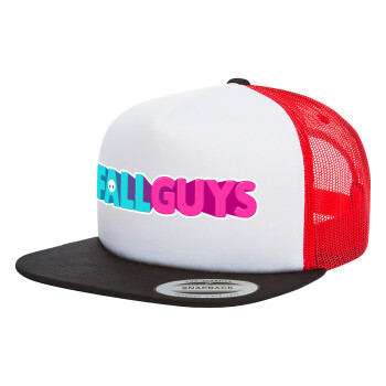 FALL GUYS, Adult Foam Flat Snapback with Mesh Black-White-Red (POLYESTER, ADULT, UNISEX, ONE SIZE)