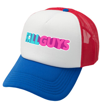 FALL GUYS, Adult Soft Trucker Hat with Red/Blue/White Mesh (POLYESTER, ADULT, UNISEX, ONE SIZE)