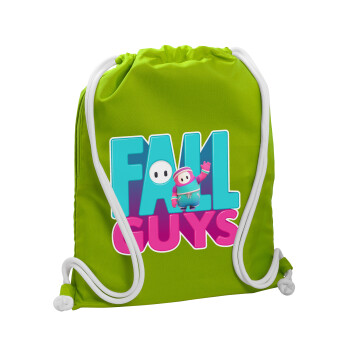 FALL GUYS, Τσάντα πλάτης πουγκί GYMBAG LIME GREEN, με τσέπη (40x48cm) & χονδρά κορδόνια