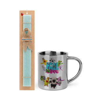 FALL GUYS, Easter Set, metallic thermal cup (300ml) & aromatic flat Easter candle (30cm) (TURQUOISE)