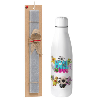 FALL GUYS, Easter Set, metallic Inox water bottle (700ml) & Easter scented flat candle (30cm) (GRAY)