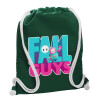 Backpack pouch GYMBAG BOTTLE GREEN, with pocket (40x48cm) & thick white cords