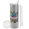 Eco friendly stainless steel Silver tumbler 600ml, with metal straw & cleaning brush