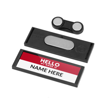 Your name here simple RED, Name Tags/Badge Anthracite με μαγνήτη ασφαλείας (64x22mm)
