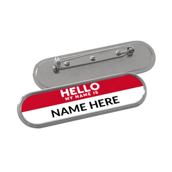 Your name here simple RED, Name Tags/Badge Metal Round Pin/Safety  (7x2cm)