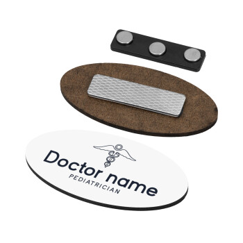 Doctor, Name Tags/Badge Ξύλινο οβάλ με μαγνήτη ασφαλείας (75x40mm)