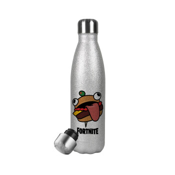 Fortnite Durr Burger, Metallic Glitter Silver Thermos Flask (Stainless steel), double-walled, 500ml