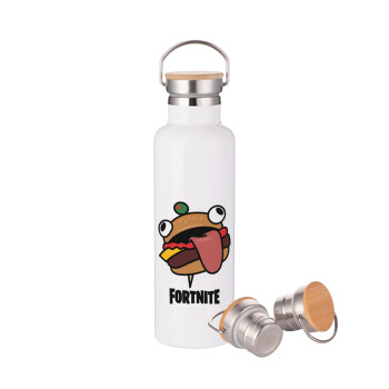 Fortnite Durr Burger, Stainless steel White with wooden lid (bamboo), double wall, 750ml