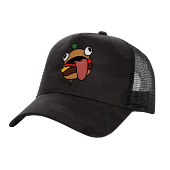 Fortnite Durr Burger, Adult Structured Trucker Hat, with Mesh, Dark Army (100% COTTON, ADULT, UNISEX, ONE SIZE)