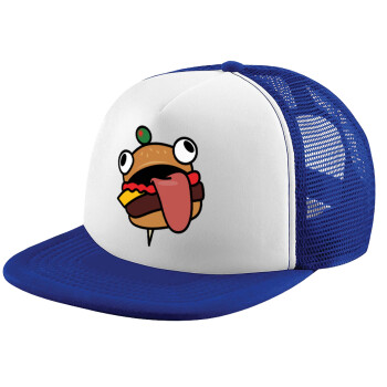 Fortnite Durr Burger, Adult Soft Trucker Hat with Blue/White Mesh (POLYESTER, ADULT, UNISEX, ONE SIZE)