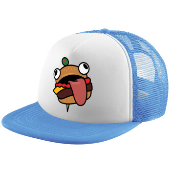 Fortnite Durr Burger, Child's Soft Trucker Hat with Blue/White Mesh (POLYESTER, CHILD, ONE SIZE)