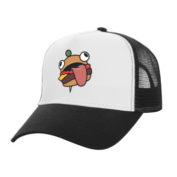 Fortnite Durr Burger, Adult Structured Trucker Hat, with Mesh, WHITE/BLACK (100% COTTON, ADULT, UNISEX, ONE SIZE)