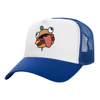 Fortnite Durr Burger, Adult Structured Trucker Hat, with Mesh, WHITE/BLUE (100% COTTON, ADULT, UNISEX, ONE SIZE)