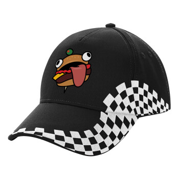 Fortnite Durr Burger, Adult Ultimate BLACK RACING Cap, (100% COTTON DRILL, ADULT, UNISEX, ONE SIZE)