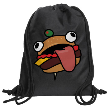 Fortnite Durr Burger, Backpack pouch GYMBAG Black, with pocket (40x48cm) & thick cords