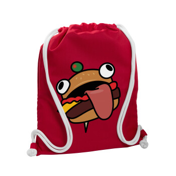 Fortnite Durr Burger, Backpack pouch GYMBAG Red, with pocket (40x48cm) & thick cords