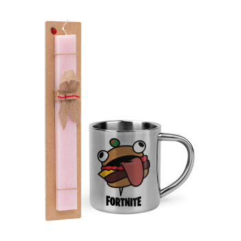 Fortnite Durr Burger, Easter Set, metallic thermal cup (300ml) & aromatic flat Easter candle (30cm) (PINK)