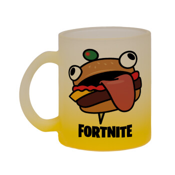 Fortnite Durr Burger, Κούπα γυάλινη δίχρωμη με βάση το κίτρινο ματ, 330ml