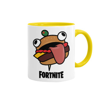 Fortnite Durr Burger, Κούπα χρωματιστή κίτρινη, κεραμική, 330ml