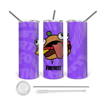 Fortnite Durr Burger, Tumbler ποτήρι θερμό από ανοξείδωτο ατσάλι 600ml, με μεταλλικό καλαμάκι & βούρτσα καθαρισμού