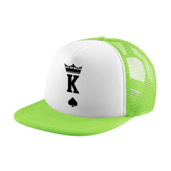 King, Adult Soft Trucker Hat with Mesh GREEN/WHITE (POLYESTER, ADULT, ONE SIZE)