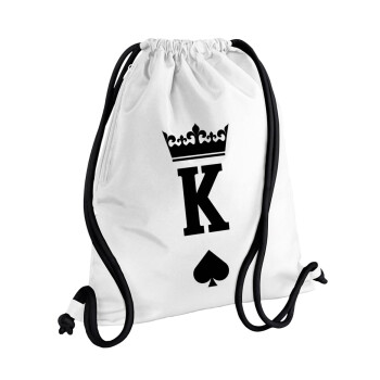 King, Backpack pouch GYMBAG white, with pocket (40x48cm) & thick cords