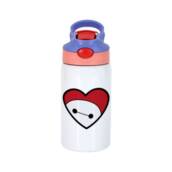 Baymax heart, Παιδικό παγούρι θερμό, ανοξείδωτο, με καλαμάκι ασφαλείας, ροζ/μωβ (350ml)