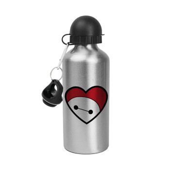 Baymax heart, Metallic water jug, Silver, aluminum 500ml