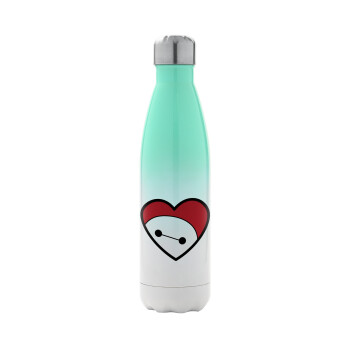 Baymax heart, Metal mug thermos Green/White (Stainless steel), double wall, 500ml