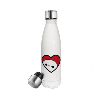 Baymax heart, Metal mug thermos White (Stainless steel), double wall, 500ml