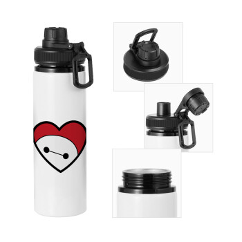 Baymax heart, Metal water bottle with safety cap, aluminum 850ml